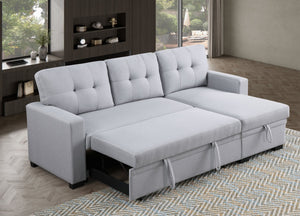 English Elm Tufted Linen Sectional Sleeper Sofa with Storage Ottoman and Reversible Chaise Gray B2730S00052