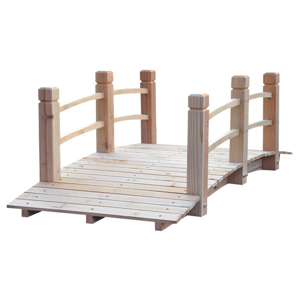 English Elm Wooden Arched Fir Garden Footbridge with Side Railings for Ponds and Pathways T3971P384542