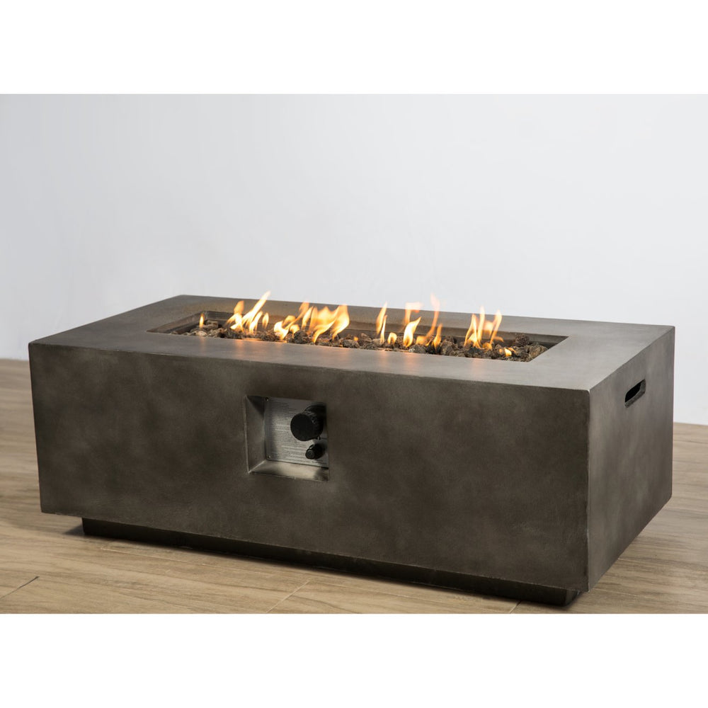 English Elm Concrete Charcoal Fire Pit Table 42" x 20" x16" — 50,000 BTU Propane/Natural Gas, Steel Burn Area, Lava Rock Ready B120P198371