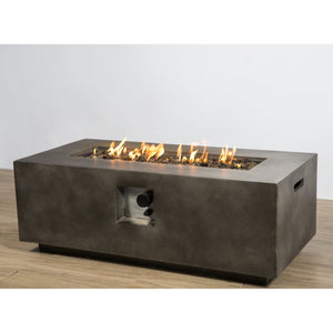 English Elm Concrete Charcoal Fire Pit Table 42" x 20" x16" — 50,000 BTU Propane/Natural Gas, Steel Burn Area, Lava Rock Ready B120P198371