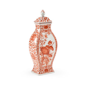 Chelsea House Covered Lotus Leaf Vase — Hand-Decorated Red Porcelain Accent, Sculpted Motif, 14.5" Tall Decorative Collectible Gift 381959