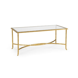 Chelsea House Watson Handcrafted Gold Coffee Table With Clear Glass Top, 42" Wide Minimalist Luxury Centerpiece 381984