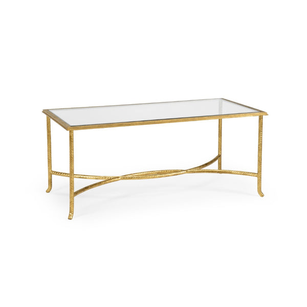 Chelsea House Watson Handcrafted Gold Coffee Table With Clear Glass Top, 42" Wide Minimalist Luxury Centerpiece 381984