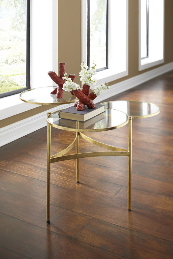Chelsea House Bristol Extendable Coffee Table Gold Frame With Three Glass Tops — Handmade Luxe Contemporary 50" 381986