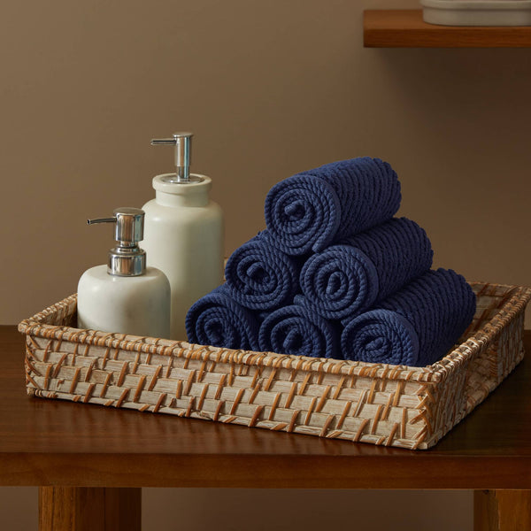 JLA Home Madison Park - 100% Cotton Zero-Twist Diagonal Ribbed Washcloths 6-Pack — Plush, Quick-Dry, High-Absorbency Towels Navy MP73-8868