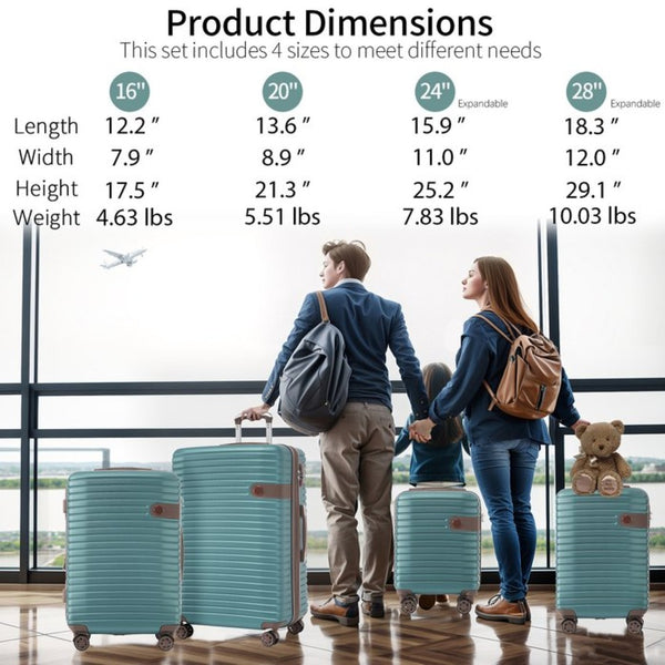 English Elm 4 Piece Abs Hard Shell Luggage Set with Spinner Wheels Tsa Lock and Packing Cubes Blue PP313145AAC