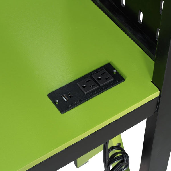 English Elm Full Size Loft Bed with Rgb Lighting Chevron Desk Usb Charging Ports and Storage Shelves Black+Green LT000286AAG