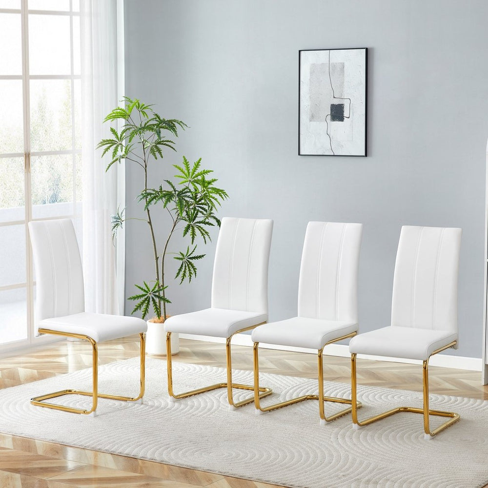English Elm 4-pack Pu High-back Dining Chairs with Powder-coated Metal Legs for Modern Kitchens W3875P372873