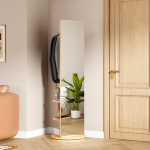 English Elm 360° Rotating Full Length Mirror Solid Wood Coat Hook Rack Freestanding Bedroom Entryway W2987P438049