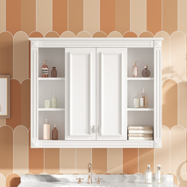 English Elm 36'' Wall Mounted Bathroom Cabinet White Wood Soft Close Double Door Storage N710P358584K