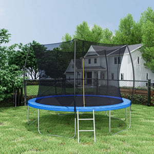 English Elm 12ft Trampoline Curved Pole Enclosure Net Galvanized Steel Frame Kids Adults Ladder W285P233603