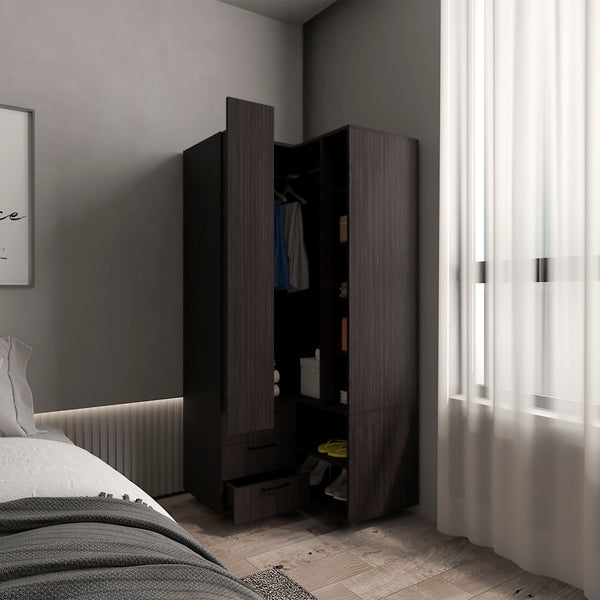 English Elm Ursine Corner Armoire Black — Space-Saving Engineered Wood Wardrobe with Multiple Compartments, Durable Elegance B092S00296