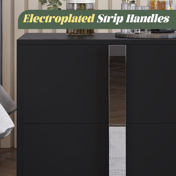 English Elm Modern Two Drawer Nightstand with Slim Metal Legs and Mirrored Bar Handles for Bedroom Black W5271P416540