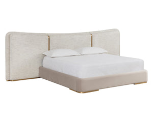 Sunpan CLARIMOND Bed - King Size - Sculptural Elegance with Luxe Boucle Upholstery and Gold Accents 112318