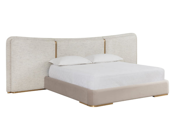 Sunpan CLARIMOND Bed - King Size - Sculptural Elegance with Luxe Boucle Upholstery and Gold Accents 112318