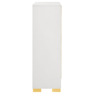 English Elm Medici Elegant 5-Drawer Chest With Modern White Finish & Gold Accents For Stylish Storage Solutions B062P353271