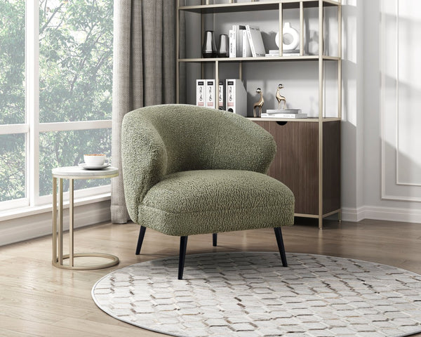 English Elm Luxury Boucle Accent Chair with High-Density Foam, Curved Mid-Century Design, Plush Seat Comfort Green 26.5 L x 29.5 W x 22 H B011P283280