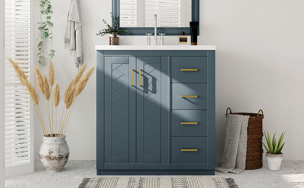 English Elm 30'' Bathroom Vanity With Ceramic Sink Combo - Stylish Freestanding Cabinet, Soft Close Drawers & Retro Charm N710P191947C
