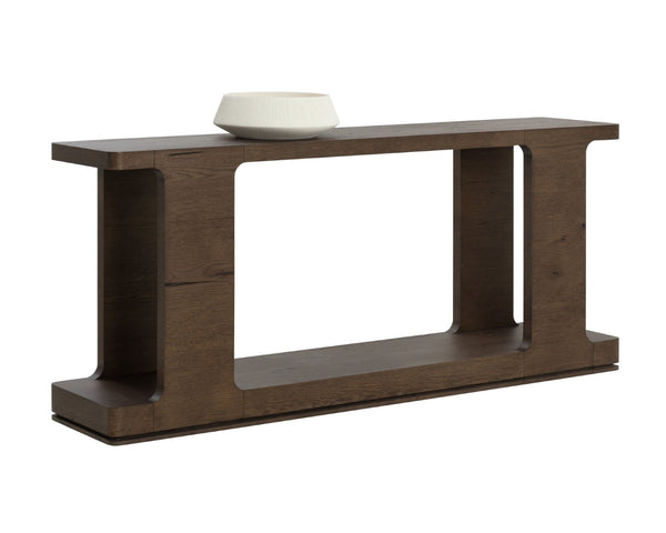 Sunpan HERCULES Console Table - Sculptural Design with Reclaimed Oak, Perfect for Entryways and Living Rooms Aged Brown 112531