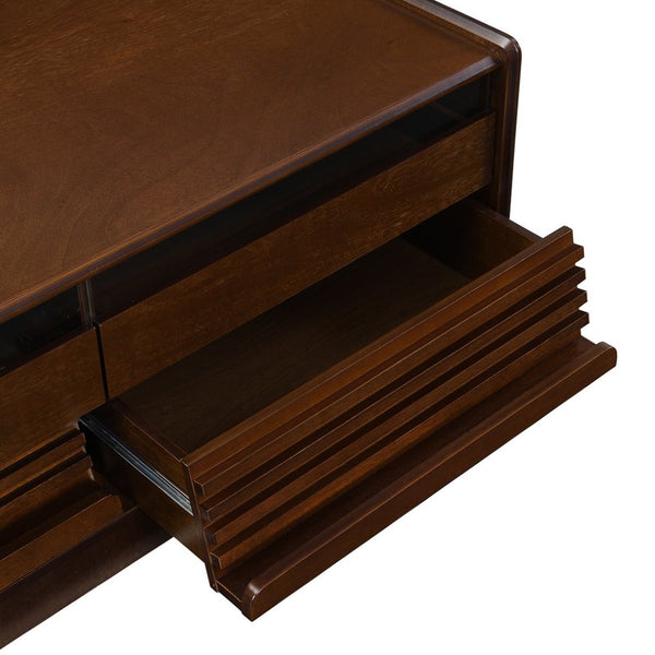 English Elm U-Can Stylish Rectangle Coffee Table With 4 Drawers & 2 Shelves, Elegant Fluted Design For Living Room N724P286421D-GIGA