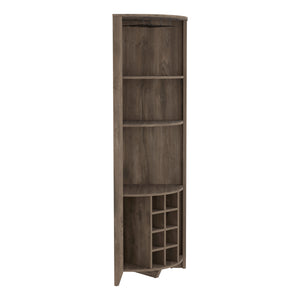 English Elm Essential Corner Bar Cabinet with Wine Rack & Cup Holders, Space-Saving Three-Tier Storage Solution Dark Brown 75 L x 24 W x 3 H B200S00405