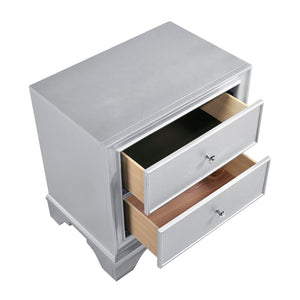 English Elm Silver Metallic Glam Nightstand with Two Embossed Drawers and Diamond Acrylic Knobs B011P474231