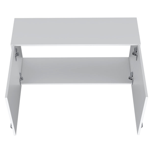 English Elm Wall cabinet 19"H Double-Door White Engineered Wood with Two Shelves, Metal Handles, Compact Durable Storage B097P221380
