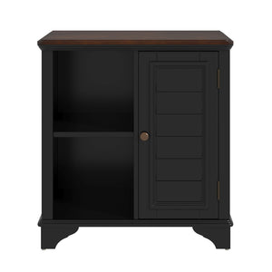 English Elm U Can Louvered End Table with Woven Grass Baskets Ottoman Legs Farmhouse Storage Black N724P401353B