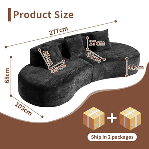 English Elm 3-seater Velvet Curved Sectional Sofa Plush Cloud Design for Open Living Rooms Black W1765S00124