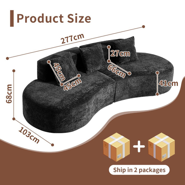 English Elm 3-seater Velvet Curved Sectional Sofa Plush Cloud Design for Open Living Rooms Black W1765S00124