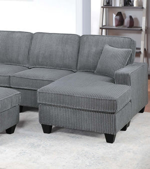 English Elm Dark Corduroy U-shaped Sectional Set with Usb Charging Ottoman and Plush Cushions Fog B011S02190
