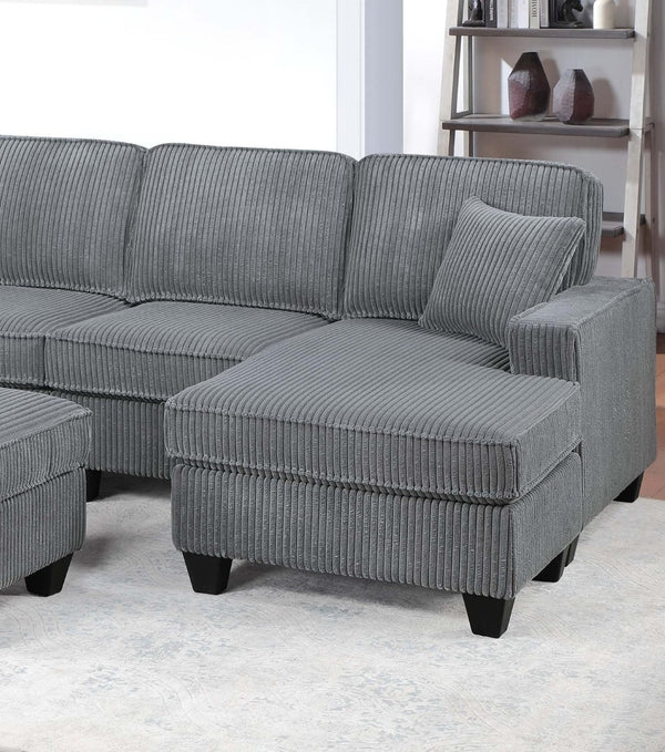 English Elm Dark Corduroy U-shaped Sectional Set with Usb Charging Ottoman and Plush Cushions Fog B011S02190