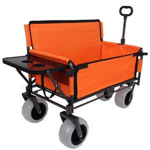 English Elm 3-in-1 Folding Wagon with Bench Seat Tabletop and All-terrain Beach Tires for Camping Orange W2932P320637