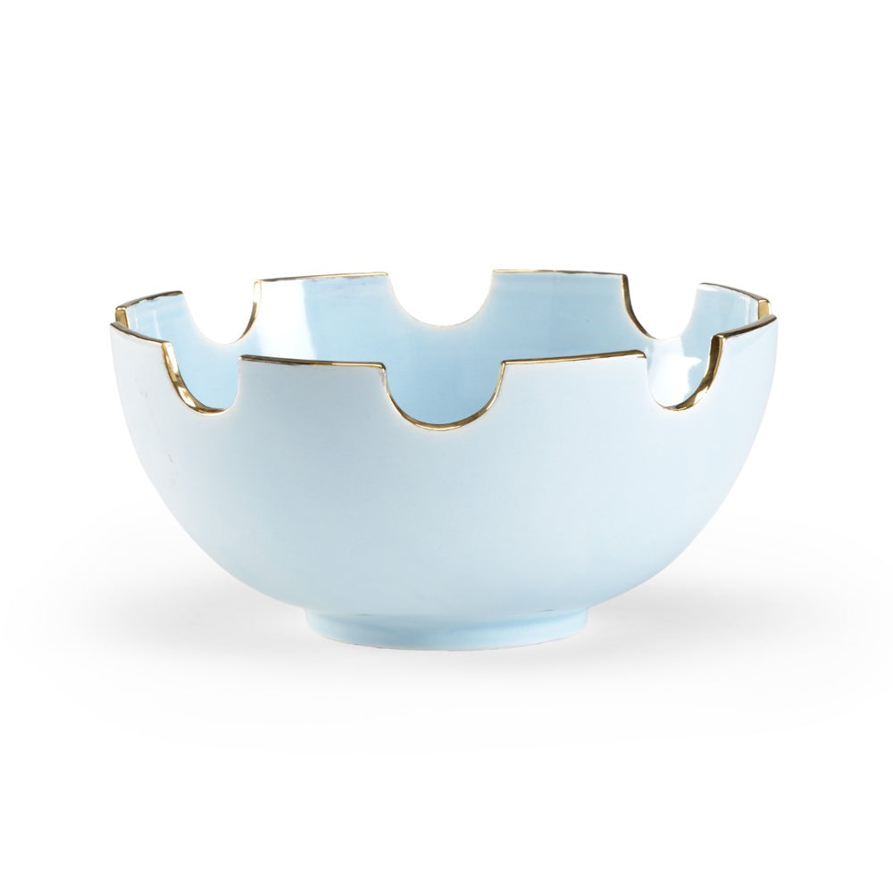 Chelsea House Classic Handcrafted Blue Glazed Bowl With Metallic Gold Accents — 12" Decorative Centerpiece For Tablescape Elegance 382040