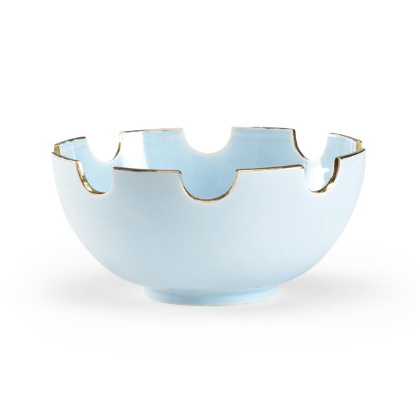 Chelsea House Classic Handcrafted Blue Glazed Bowl With Metallic Gold Accents — 12" Decorative Centerpiece For Tablescape Elegance 382040