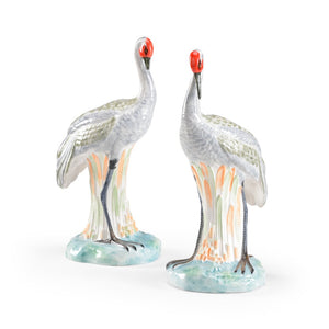Chelsea House Chelsea Hand-Painted Italian Ceramic Crane Pair — 15" Glossy Art Figurines, Unique Mantel Decor 382046