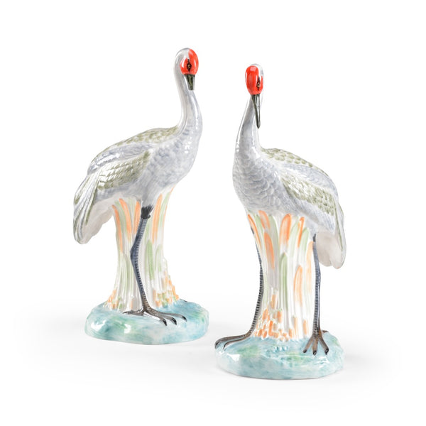 Chelsea House Chelsea Hand-Painted Italian Ceramic Crane Pair — 15" Glossy Art Figurines, Unique Mantel Decor 382046