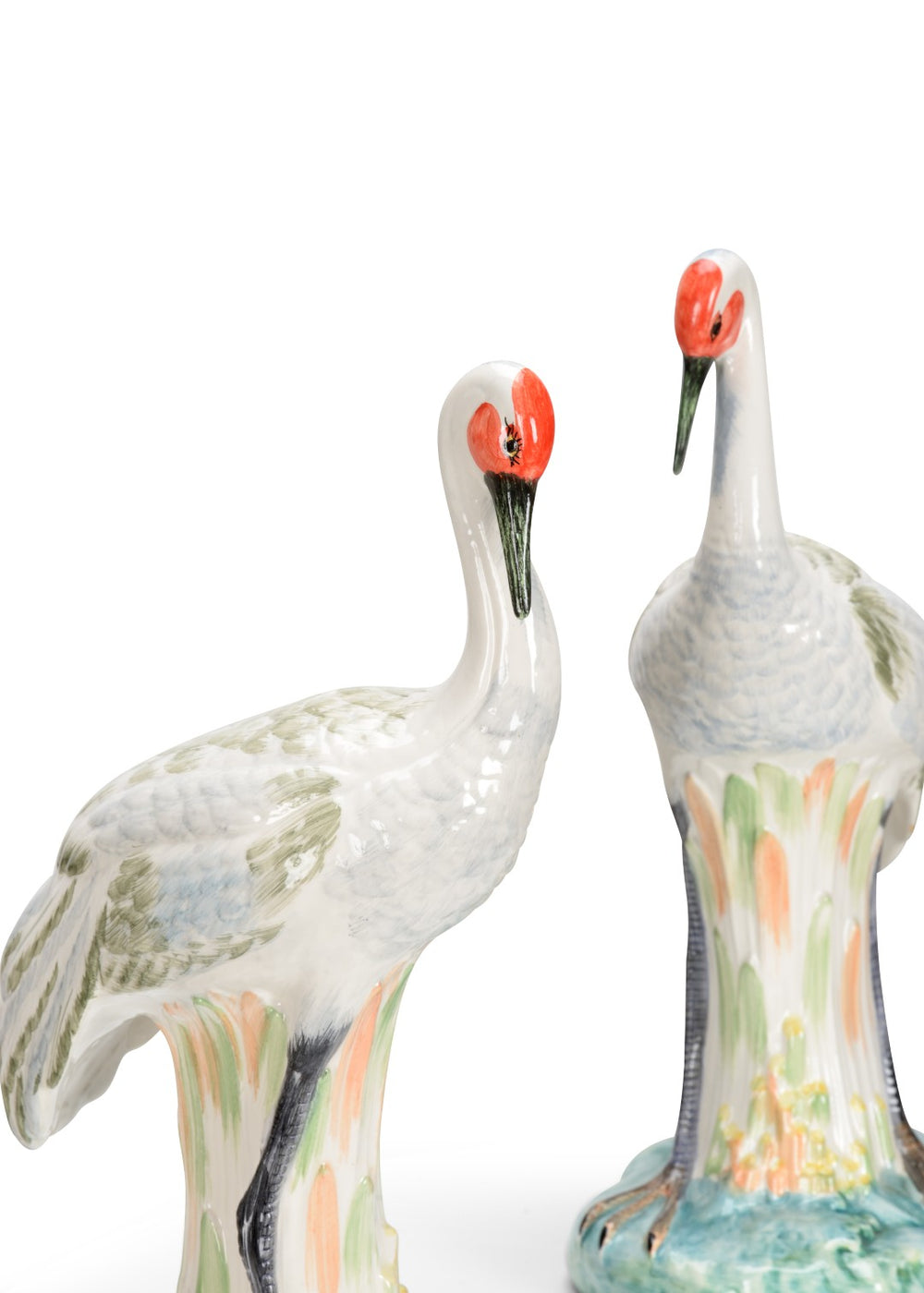 Chelsea House Chelsea Hand-Painted Italian Ceramic Crane Pair — 15" Glossy Art Figurines, Unique Mantel Decor 382046