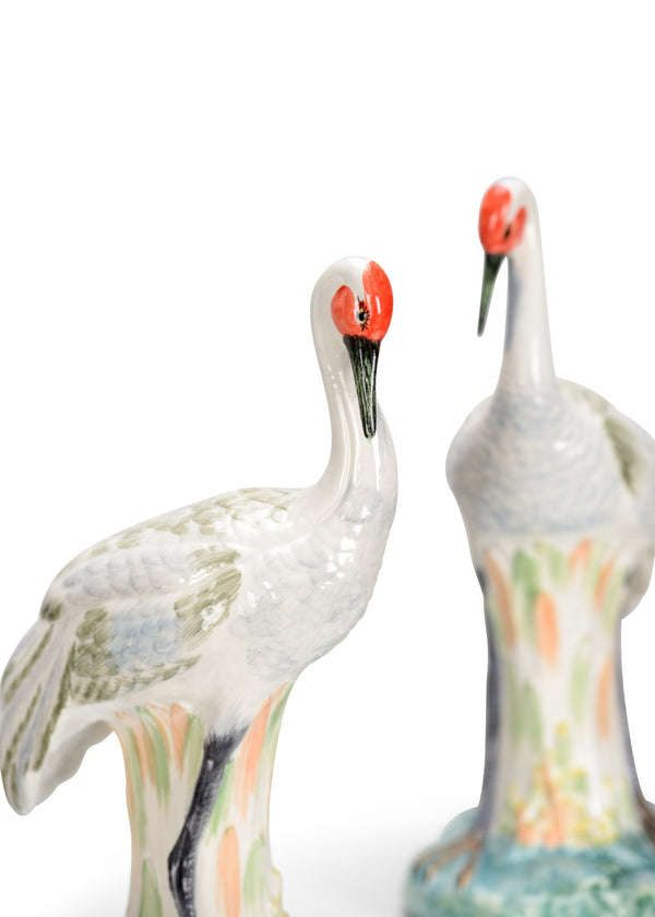 Chelsea House Chelsea Hand-Painted Italian Ceramic Crane Pair — 15" Glossy Art Figurines, Unique Mantel Decor 382046
