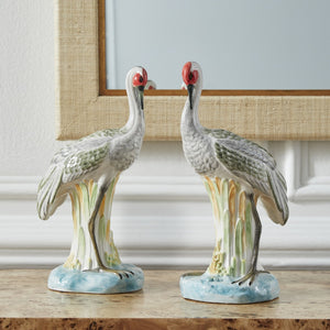 Chelsea House Chelsea Hand-Painted Italian Ceramic Crane Pair — 15" Glossy Art Figurines, Unique Mantel Decor 382046