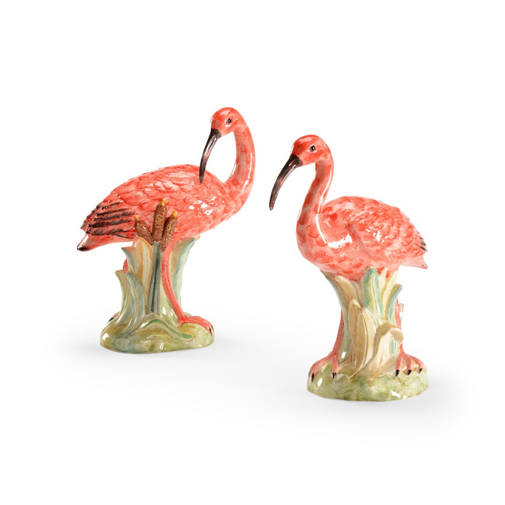Chelsea House Ibis Hand-Painted Porcelain Pair, Red Italian Artisanal Figurines 14" H Mantel Accent DéCor 382082