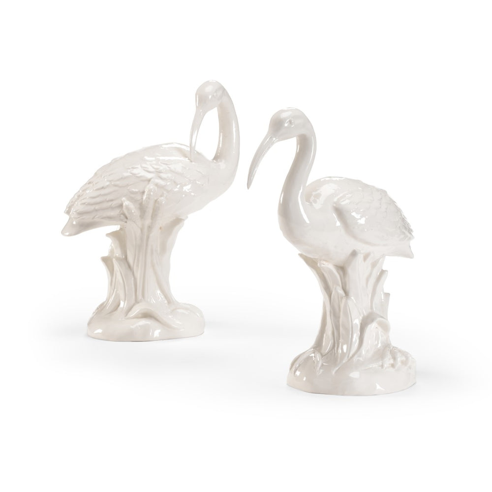 Chelsea House Ibis Hand-Glazed Ceramic Pair — Made In Italy White Decorative Bird Sculptures, 14" Elegant Accents 382083