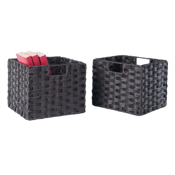 Winsome Wood Melanie 2-piece Chocolate Foldable Woven Fiber Basket Set For Stylish Organization & Easy Storage Chocolate Polypropylene 38209-winsome-wood
