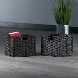 Winsome Wood Melanie 2-piece Chocolate Foldable Woven Fiber Basket Set For Stylish Organization & Easy Storage Chocolate Polypropylene 38209-winsome-wood