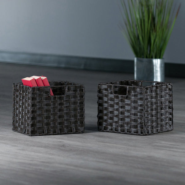 Winsome Wood Melanie 2-piece Chocolate Foldable Woven Fiber Basket Set For Stylish Organization & Easy Storage Chocolate Polypropylene 38209-winsome-wood