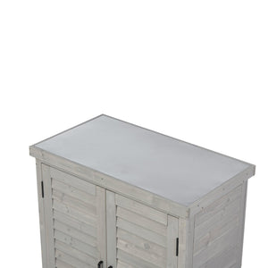 English Elm Potting Bench Solid Wood Workstation with Metal Top Louvered Cabinet Outdoor Garden Grey W2640P228394