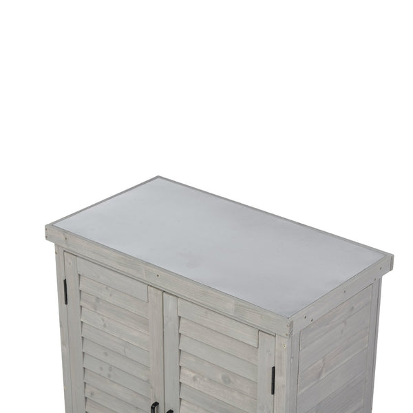 English Elm Potting Bench Solid Wood Workstation with Metal Top Louvered Cabinet Outdoor Garden Grey W2640P228394