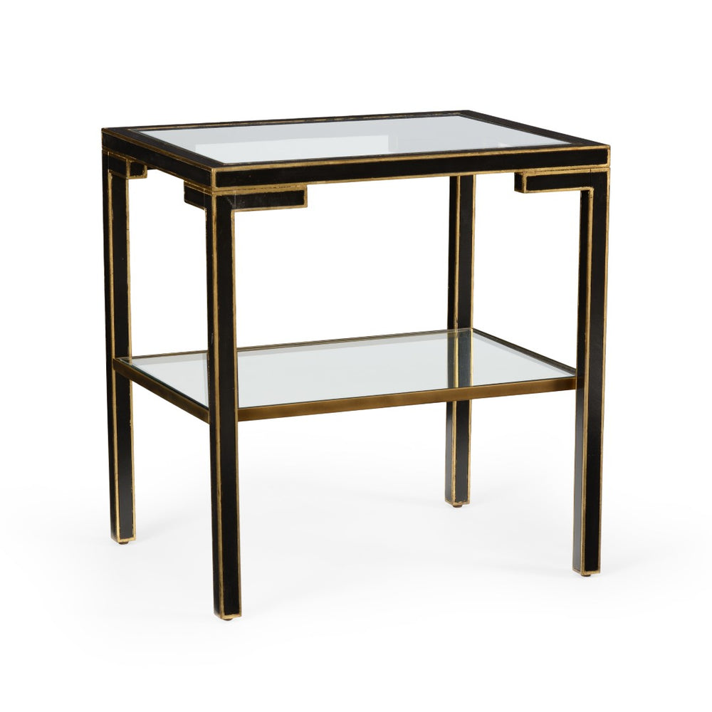 Chelsea House Decker Side Table With Two-Tier Glass Shelves, Black Wood & Polished Gold Accents For Luxe Living 382112