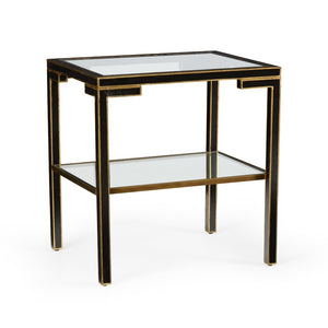 Chelsea House Decker Side Table With Two-Tier Glass Shelves, Black Wood & Polished Gold Accents For Luxe Living 382112