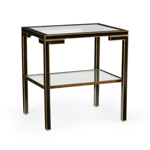 Chelsea House Decker Side Table With Two-Tier Glass Shelves, Black Wood & Polished Gold Accents For Luxe Living 382112